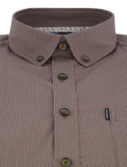 State of Art overhemd bruin geprint katoen wijde fit