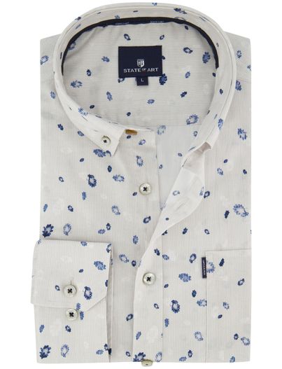 State of Art State of Art overhemd print lichtgrijs bloemen katoen