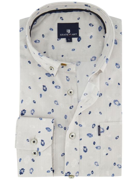 State of Art overhemd print lichtgrijs bloemen katoen