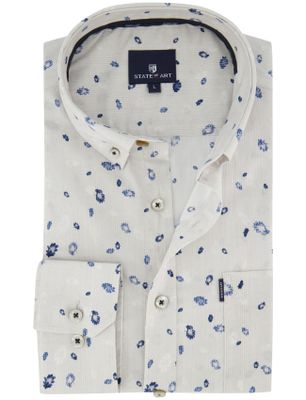 State of Art State of Art overhemd print lichtgrijs bloemen met borstzak