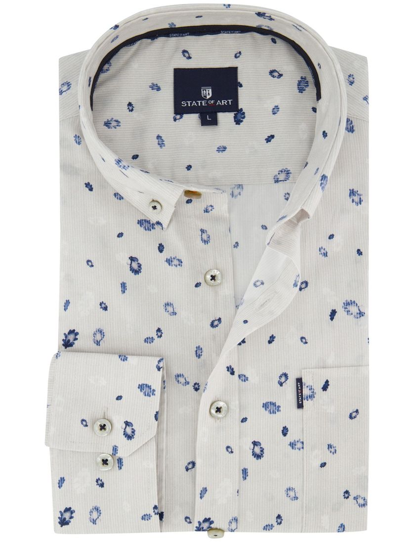 State of Art overhemd print lichtgrijs bloemen
