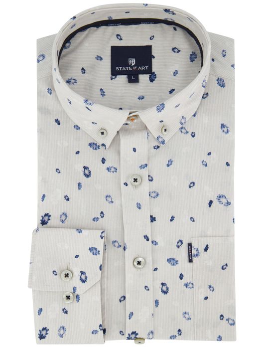 State of Art overhemd print lichtgrijs bloemen katoen