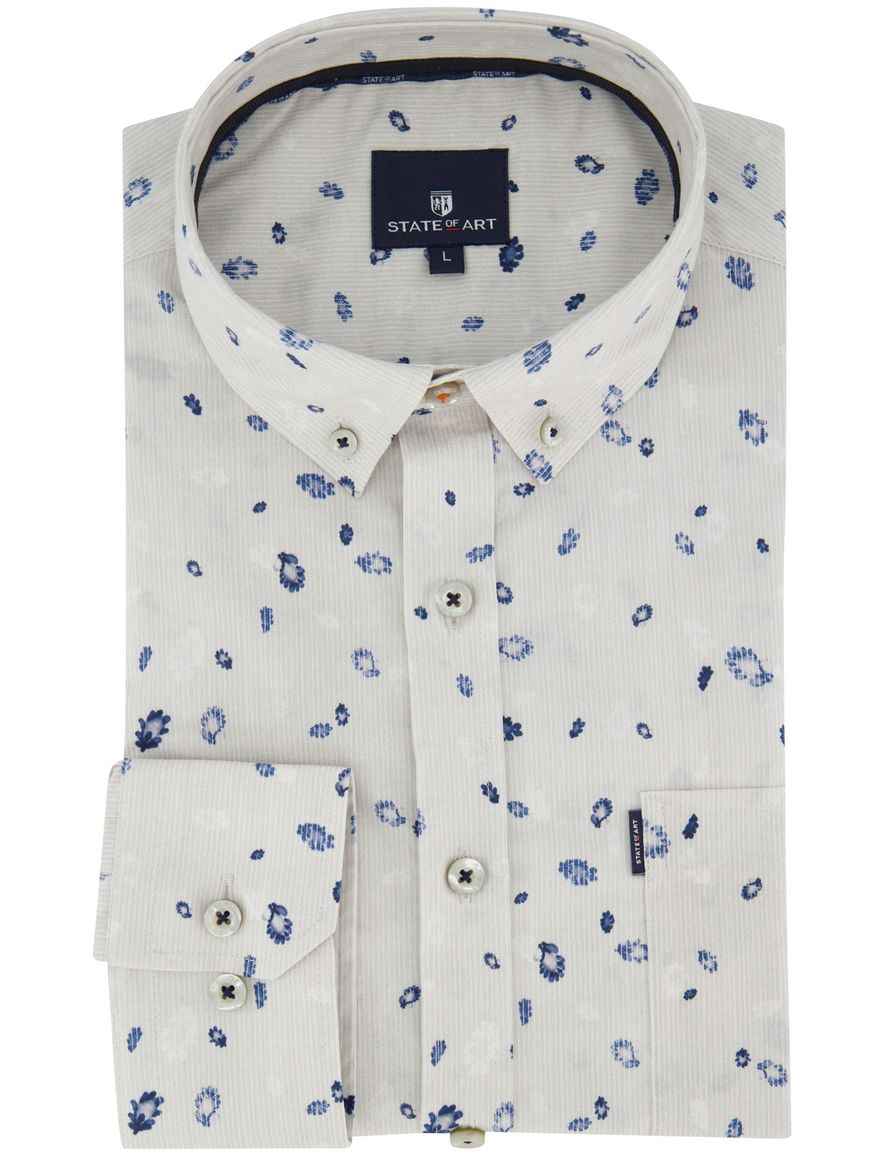 State of Art overhemd print lichtgrijs bloemen katoen