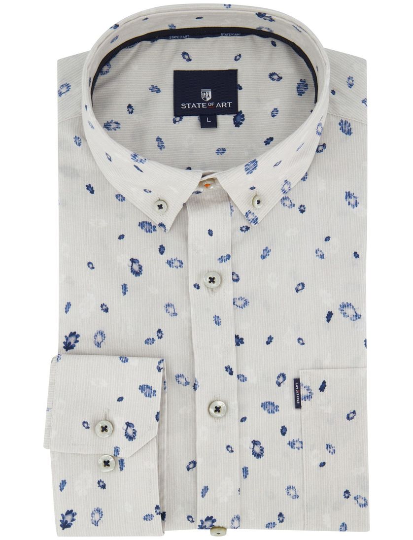 State of Art overhemd print lichtgrijs bloemen