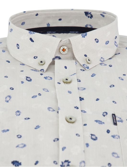 State of Art overhemd print lichtgrijs bloemen katoen
