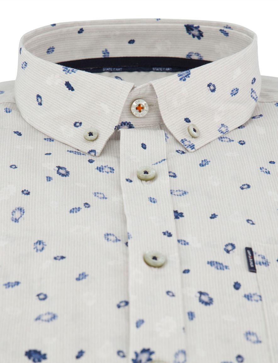 State of Art overhemd print lichtgrijs bloemen katoen