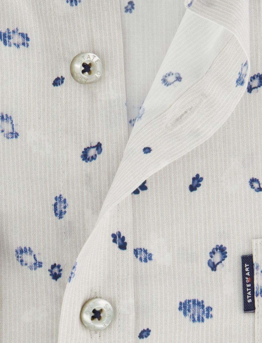 State of Art overhemd print lichtgrijs bloemen katoen