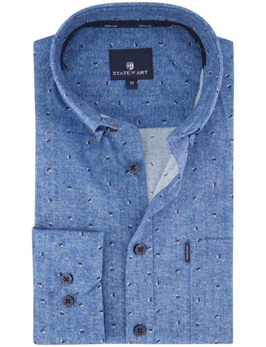 State of Art overhemd blauw katoen patroon button-down collar