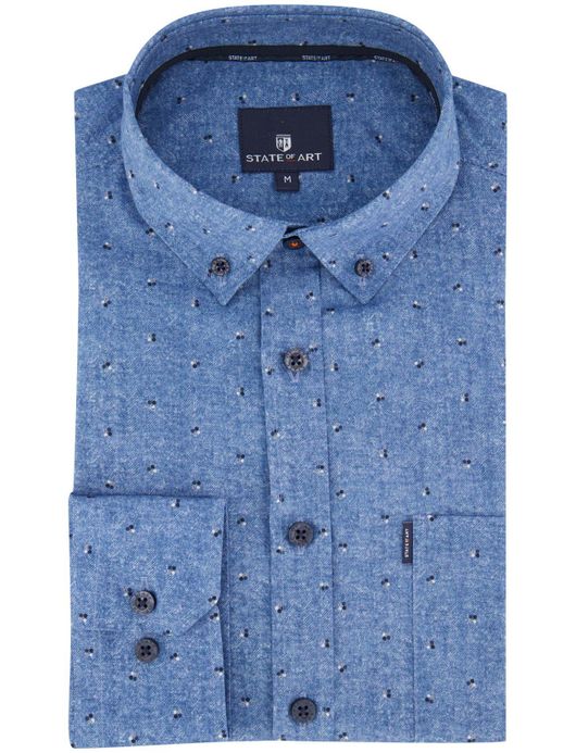 State of Art overhemd blauw katoen patroon button-down collar
