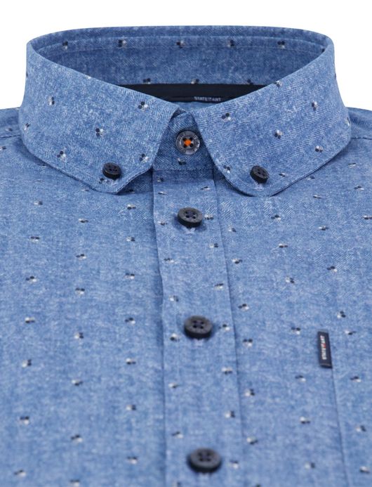 State of Art overhemd blauw katoen patroon button-down collar
