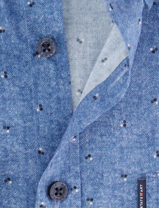 State of Art overhemd blauw katoen patroon button-down collar