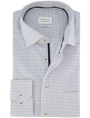 Eterna Overhemd Eterna Comfort Fit geruit wit donkerblauw strijkvrij