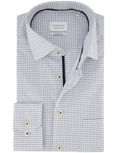 Eterna Overhemd Eterna Comfort Fit geruit wit donkerblauw strijkvrij