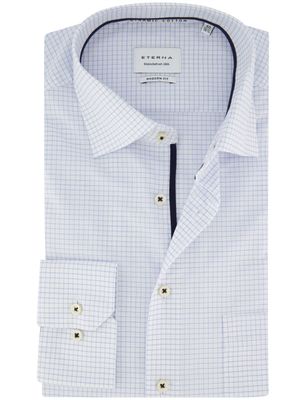 Eterna Overhemd Eterna Modern Fit wit geruit blauwe streep strijkvrij