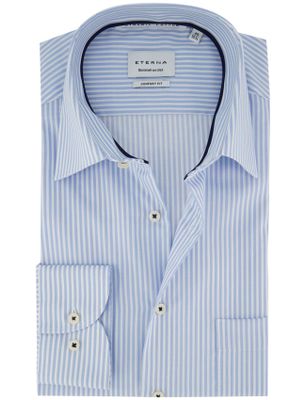 Eterna Eterna overhemd ml 5 lichtblauw gestreept strijkvrij comfort fit