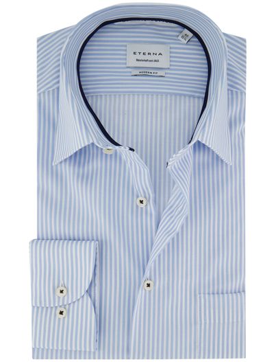 Eterna Eterna overhemd ml 5 lichtblauw gestreept strijkvrij