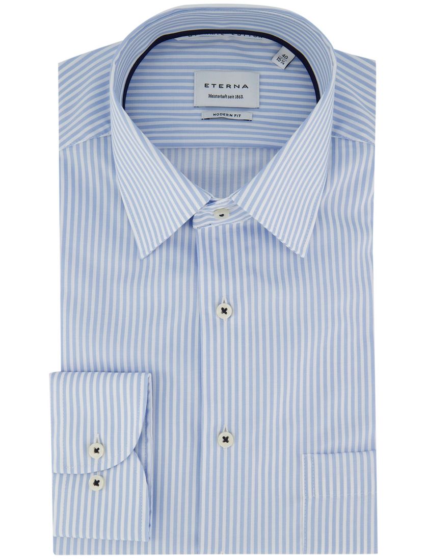 Eterna overhemd ml 5 lichtblauw gestreept strijkvrij