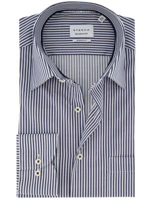 Eterna Eterna overhemd ml 5 wit donkerblauw gestreept strijkvrij
