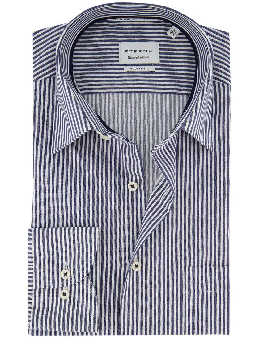 Eterna overhemd ml 5 wit donkerblauw gestreept strijkvrij
