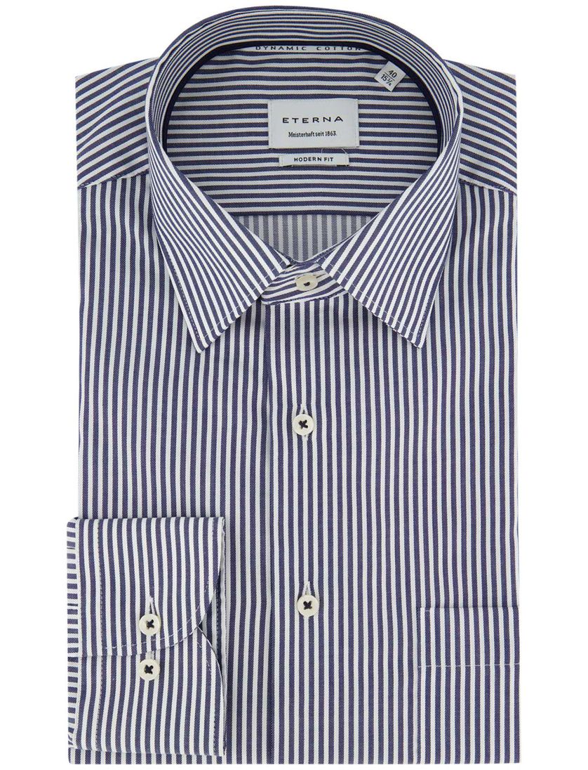 Eterna overhemd ml 5 wit donkerblauw gestreept strijkvrij