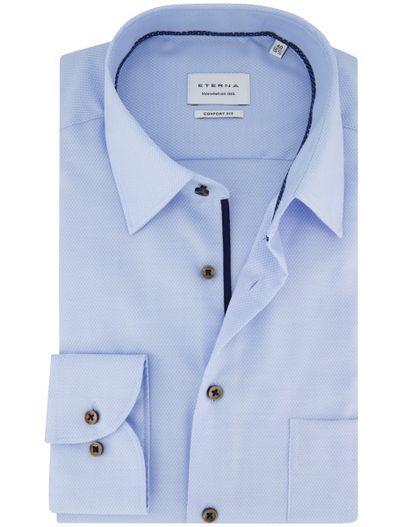 Eterna Eterna Comfort Fit Overhemd lichtblauw strijkvrij katoen
