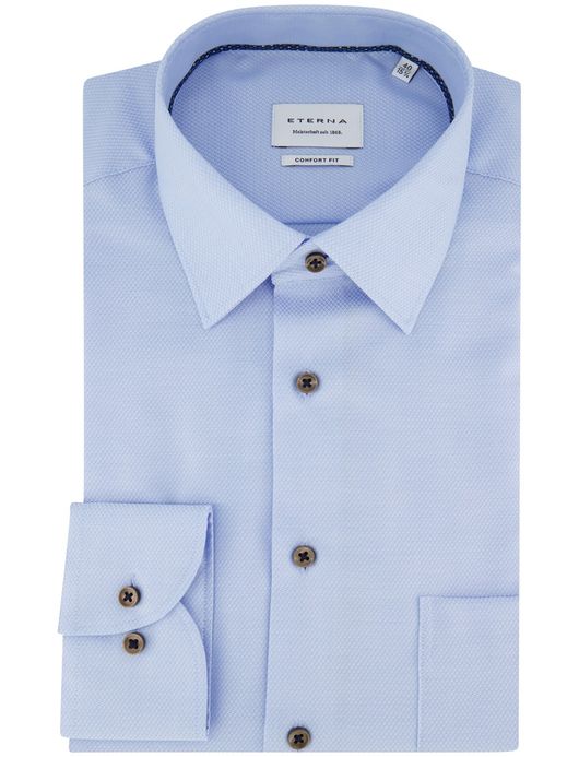 Eterna Comfort Fit Overhemd lichtblauw strijkvrij katoen