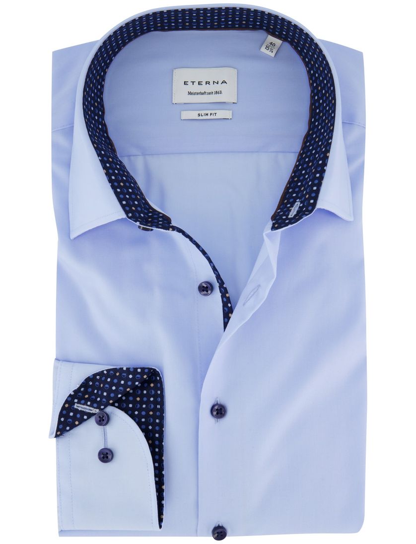 Eterna overhemd slim fit blauw effen strijkvrij