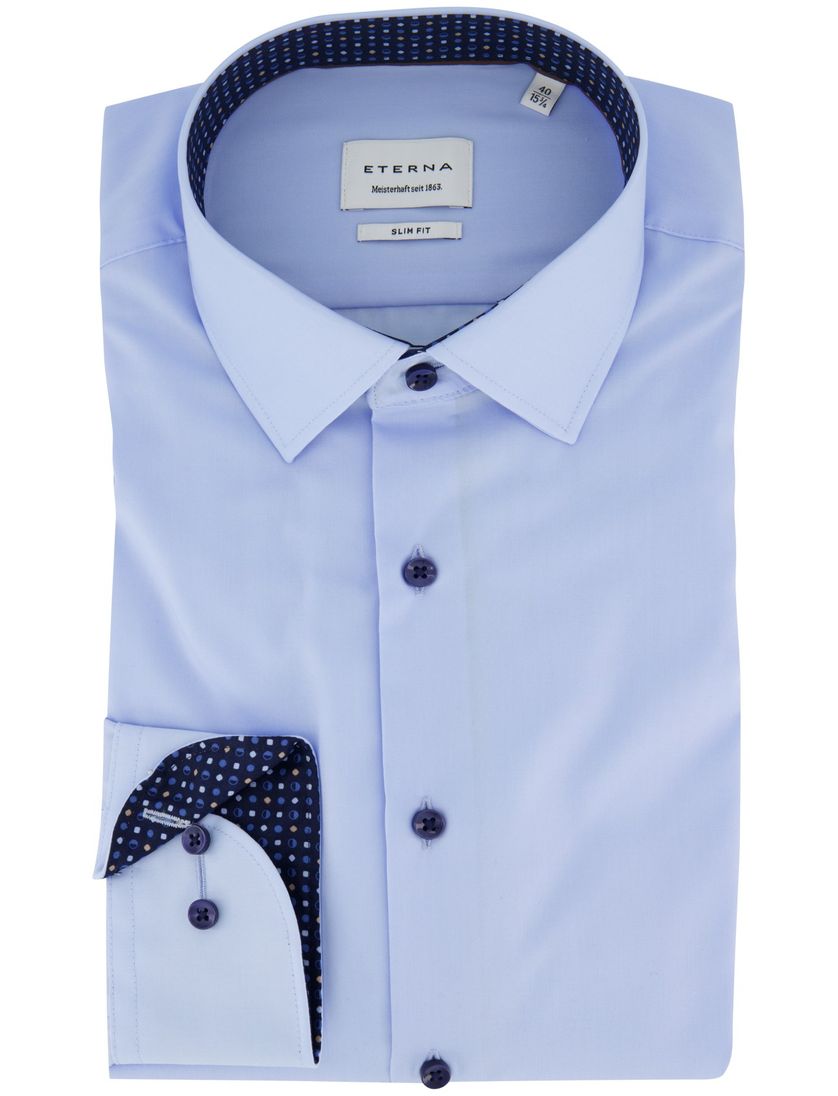 Eterna overhemd slim fit blauw effen strijkvrij