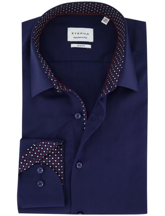 Eterna overhemd ml 5 donkerblauw slim fit strijkvrij