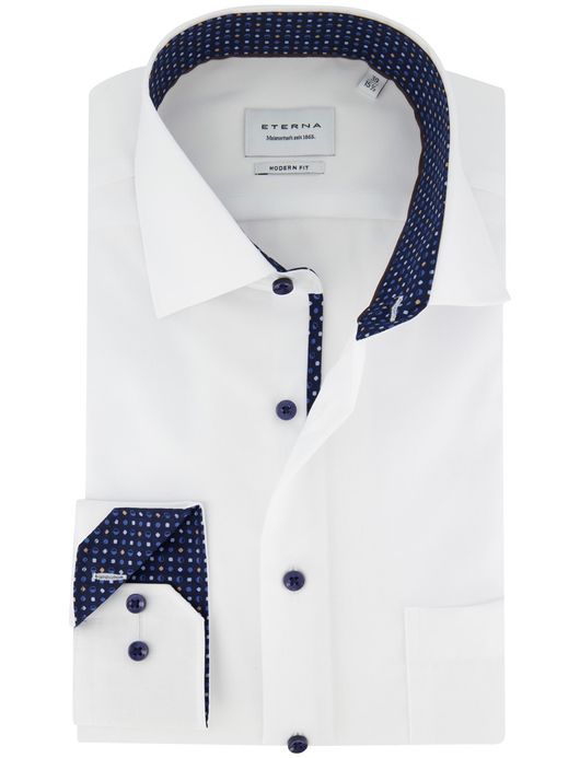 Eterna Modern fit Overhemd wit donkere knoop effen strijkvrij