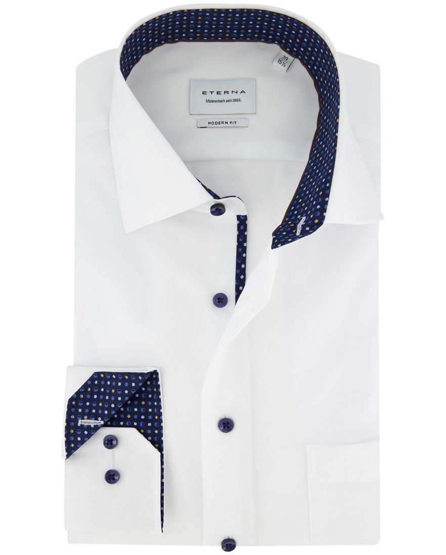 Eterna Modern fit Overhemd wit donkere knoop effen strijkvrij