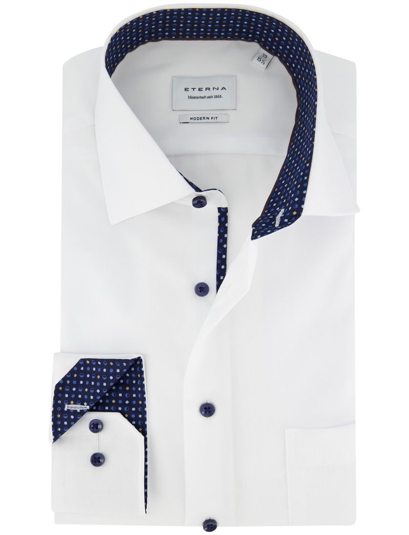 Overhemd Eterna Modern fit wit effen donkere knoop strijkvrij
