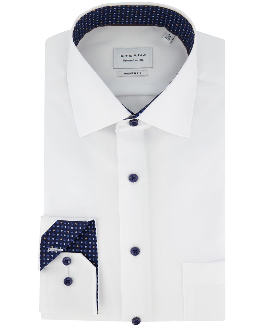 Eterna Modern fit Overhemd wit donkere knoop effen strijkvrij