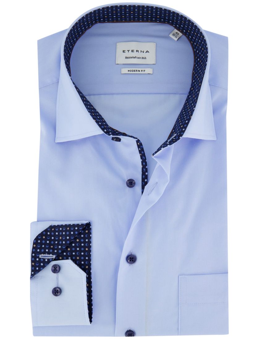 Eterna overhemd ml 5 blauw effen