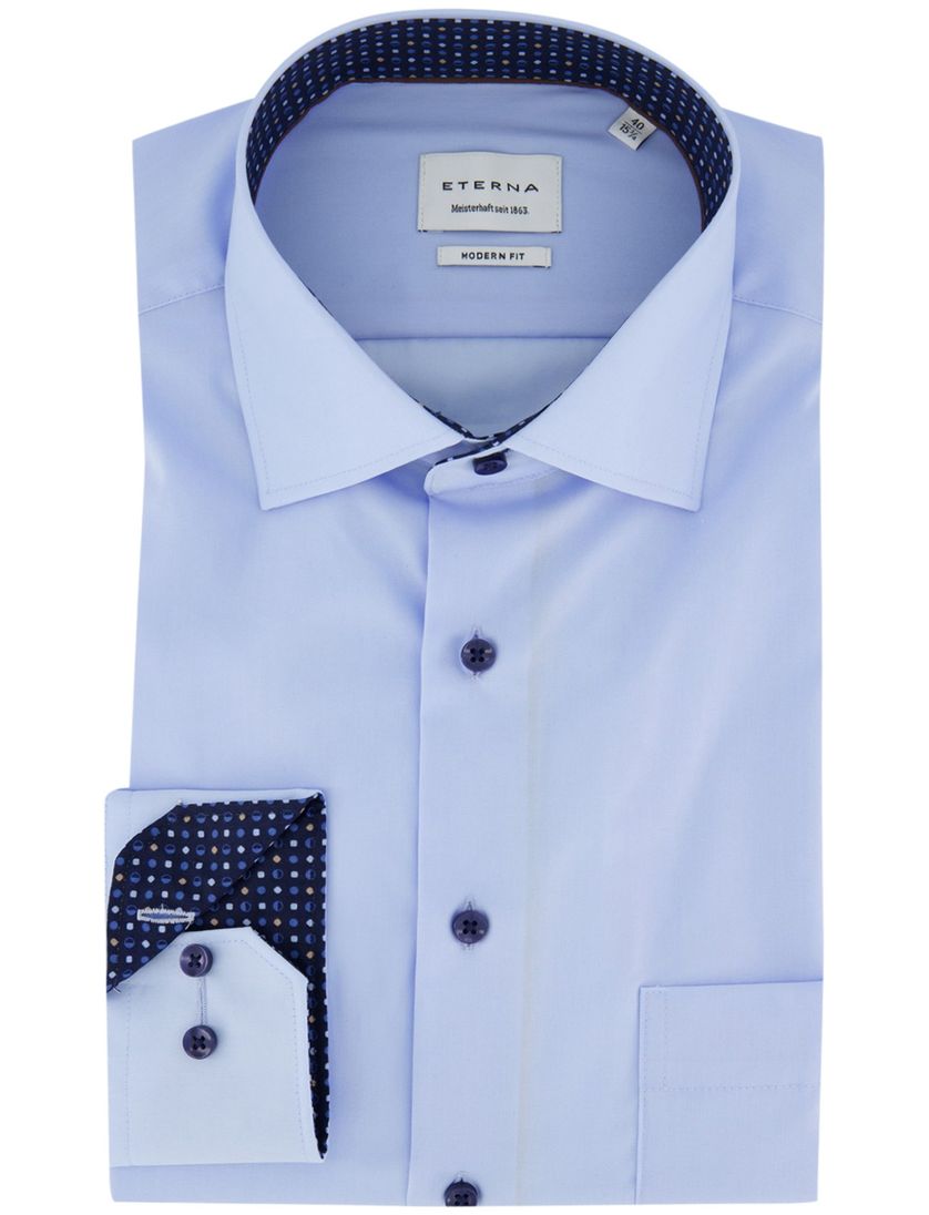 Eterna overhemd ml 5 blauw effen