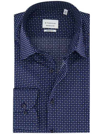 Eterna Eterna overhemd ml 5 donkerblauw print strijkvrij