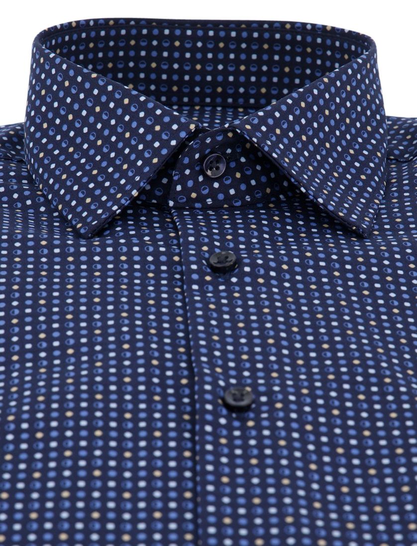 Eterna overhemd ml 5 donkerblauw print strijkvrij