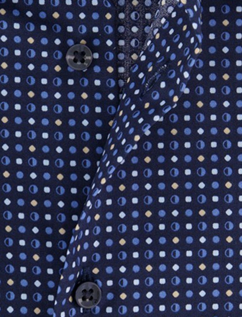 Eterna overhemd ml 5 donkerblauw print strijkvrij