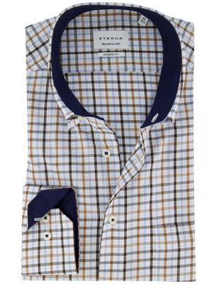 Eterna Eterna overhemd ml 5 blauw bruin geruit