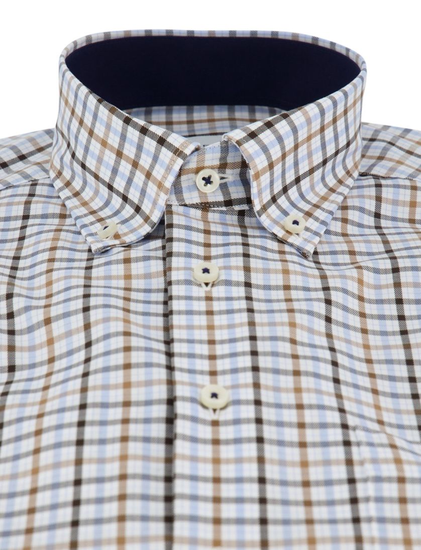 Eterna overhemd ml 5 blauw bruin geruit