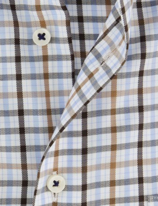 Eterna overhemd ml 5 blauw bruin geruit 100% katoen