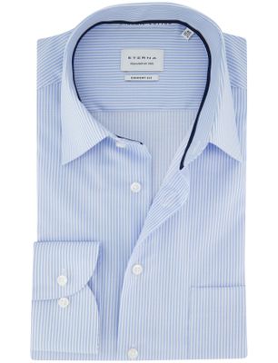 Eterna Lichtblauw gestreept Eterna overhemd met borstzak