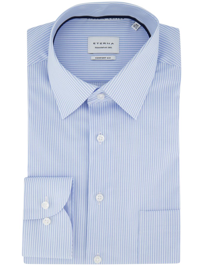 Lichtblauw gestreept Eterna overhemd met borstzak
