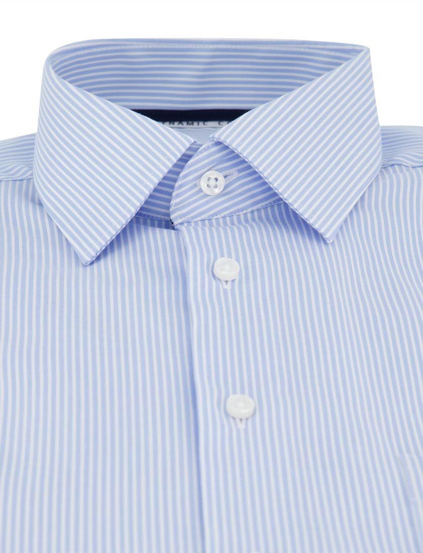 Lichtblauw gestreept Eterna overhemd met borstzak