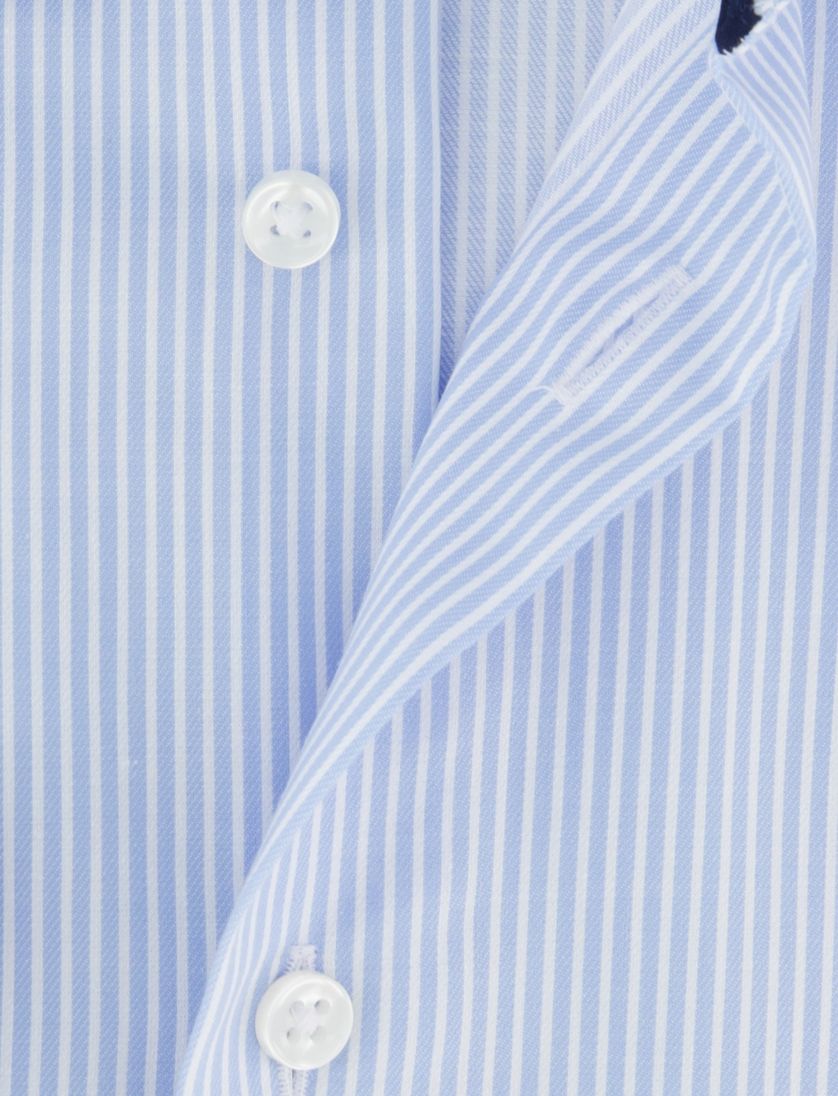 Lichtblauw gestreept Eterna overhemd met borstzak