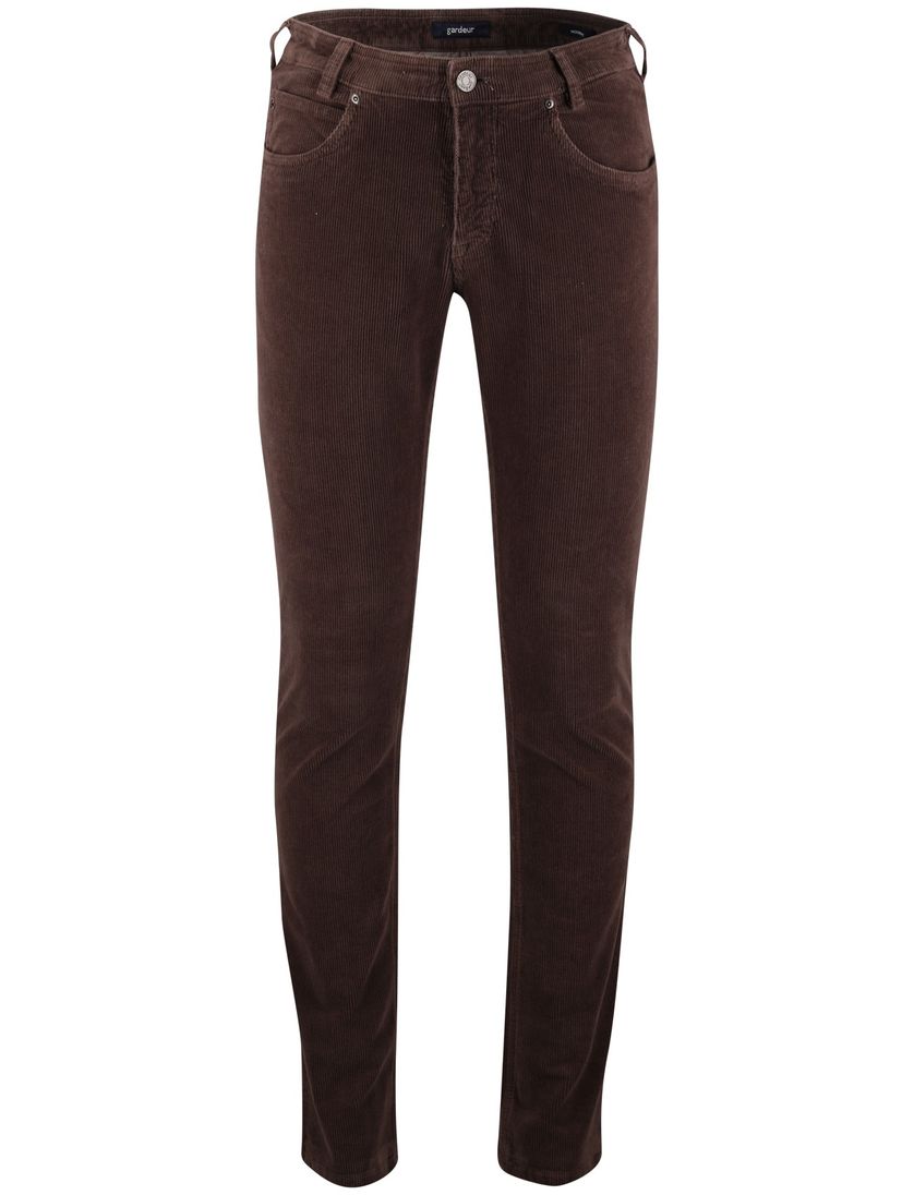 Effen corduroy Gardeur 5-pocket broek bruin