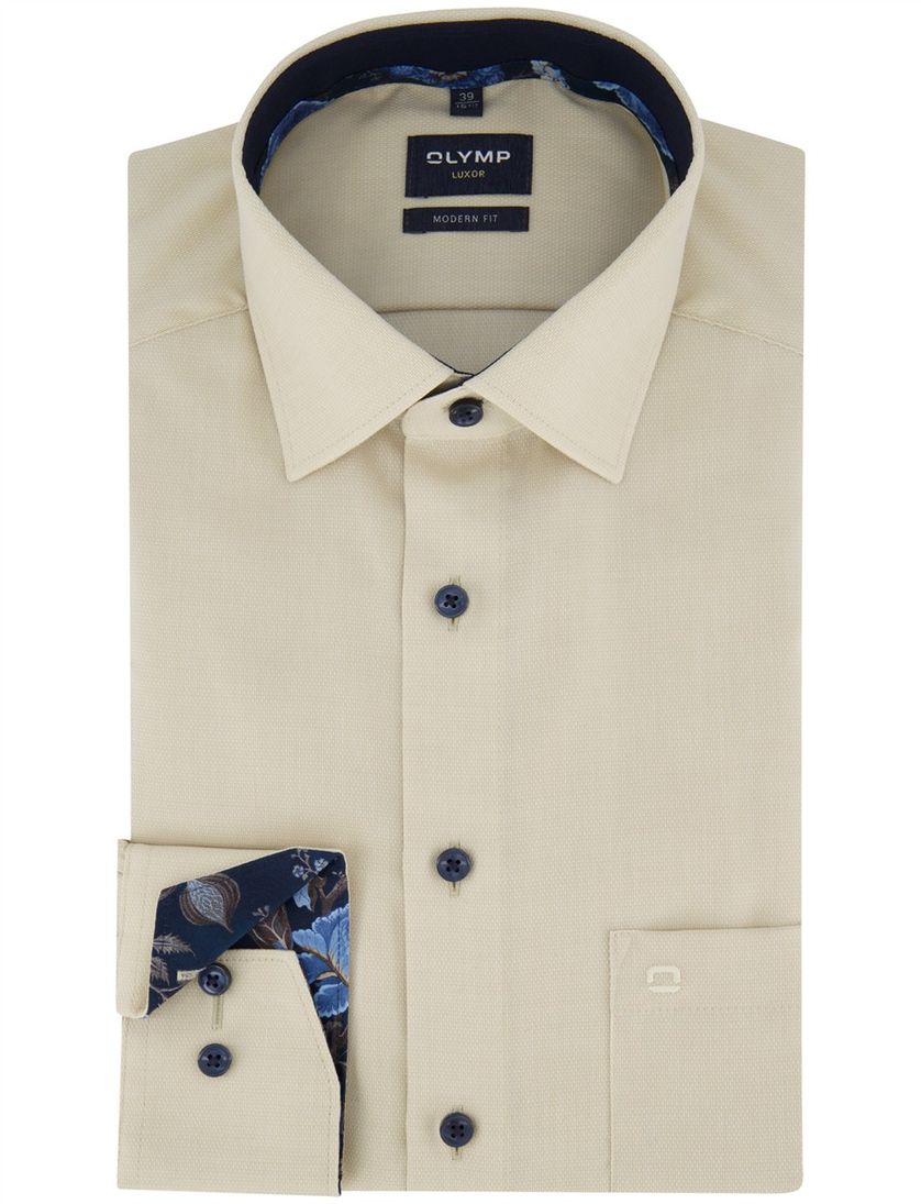 Overhemd Olymp Luxor Modern Fit beige effen katoen donkere knoop