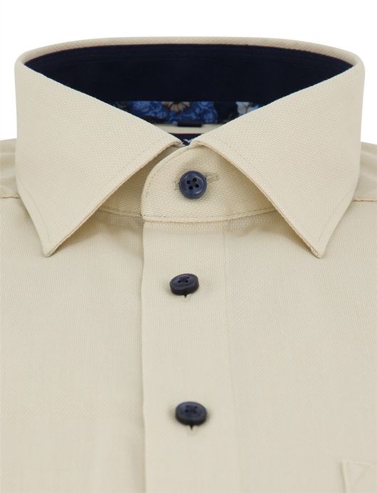Olymp Luxor Modern Fit Overhemd beige effen donkere knoop katoen