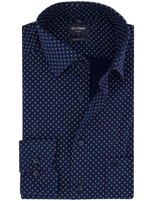 Olymp Luxor Modern Fit Overhemd donkerblauw geprint katoen
