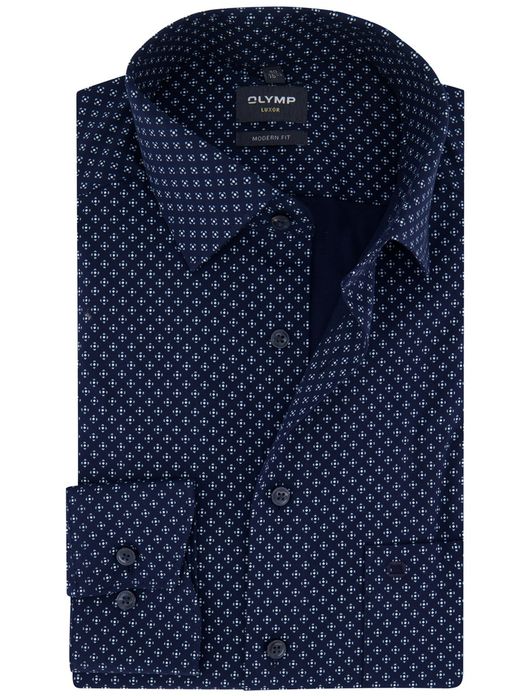 Olymp Luxor Modern Fit Overhemd donkerblauw geprint katoen